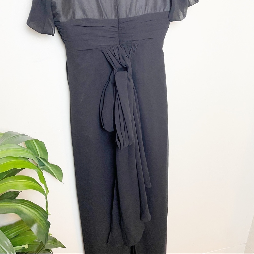 Badgley Mischka Black Chiffon Bridesmaids Cap Sleeve Gown 4 - Picture 8 of 12